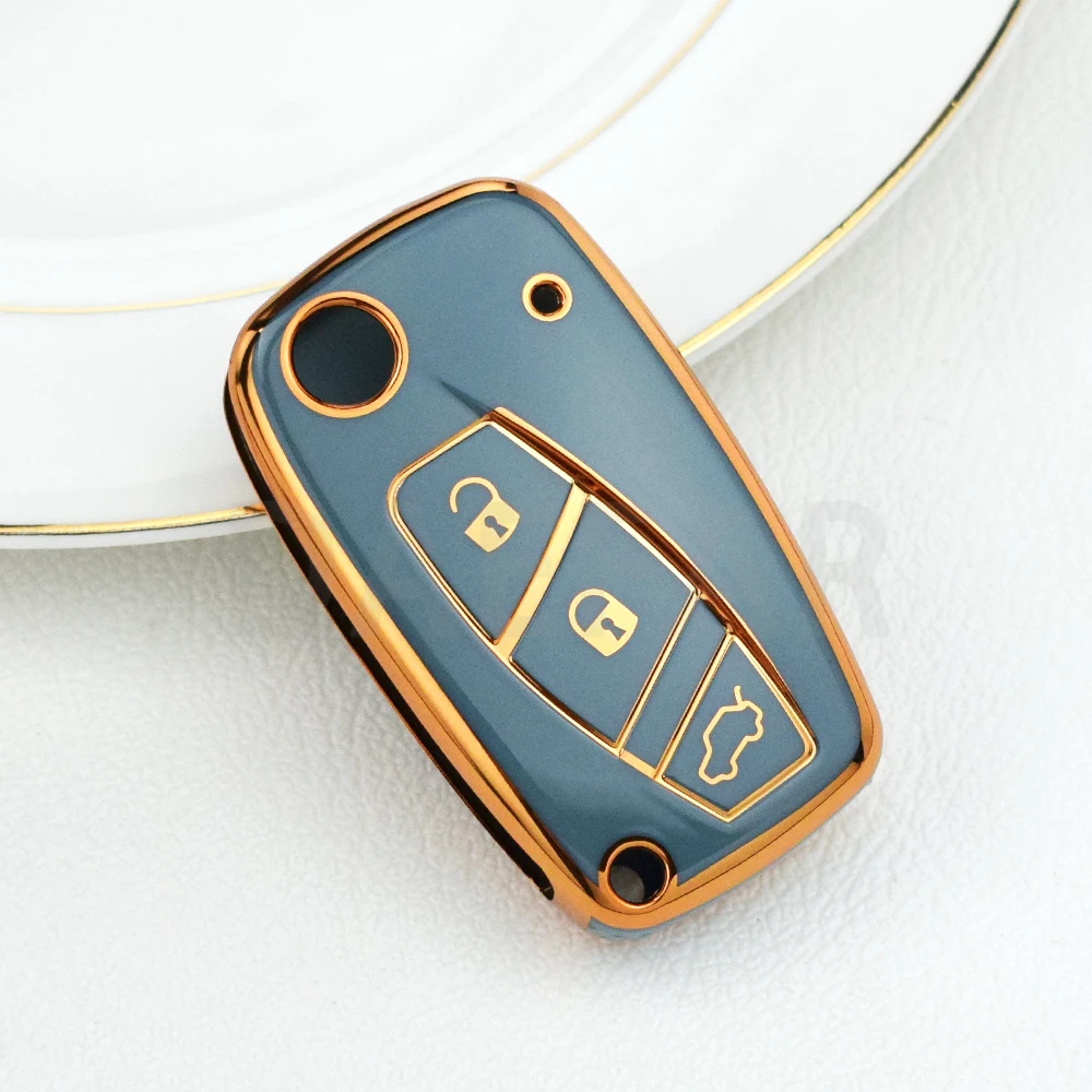 3 Buttons TPU Flip Folding Remote Car Key Shell Case for Fiat Punto Ducato Iveco Stilo Panda Doblo Bravo Protector