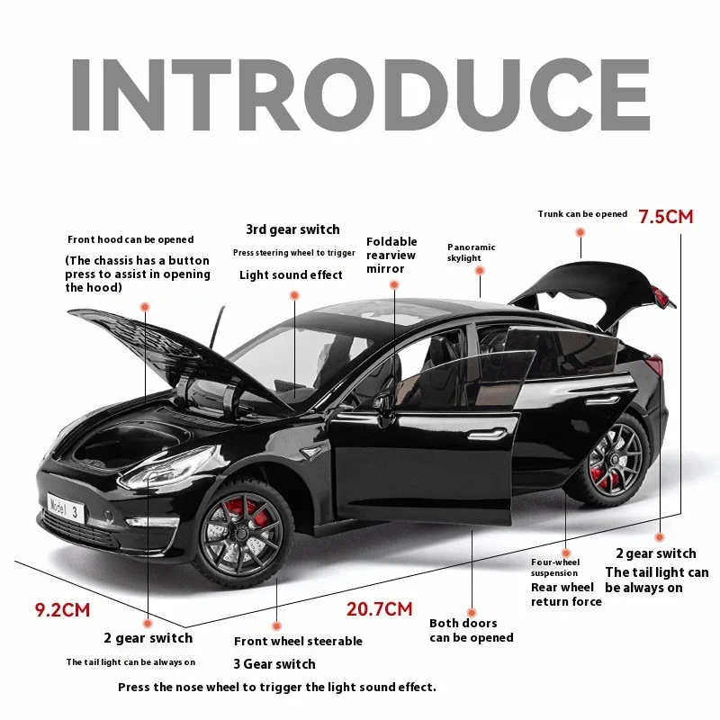 다이캐스트 금속 합금 자동차 장난감, 모델 3, 자동차 센터 콘솔 장식 장식품, 사운드 라이트 디스플레이, 어린이 장난감, 1/24 체중계