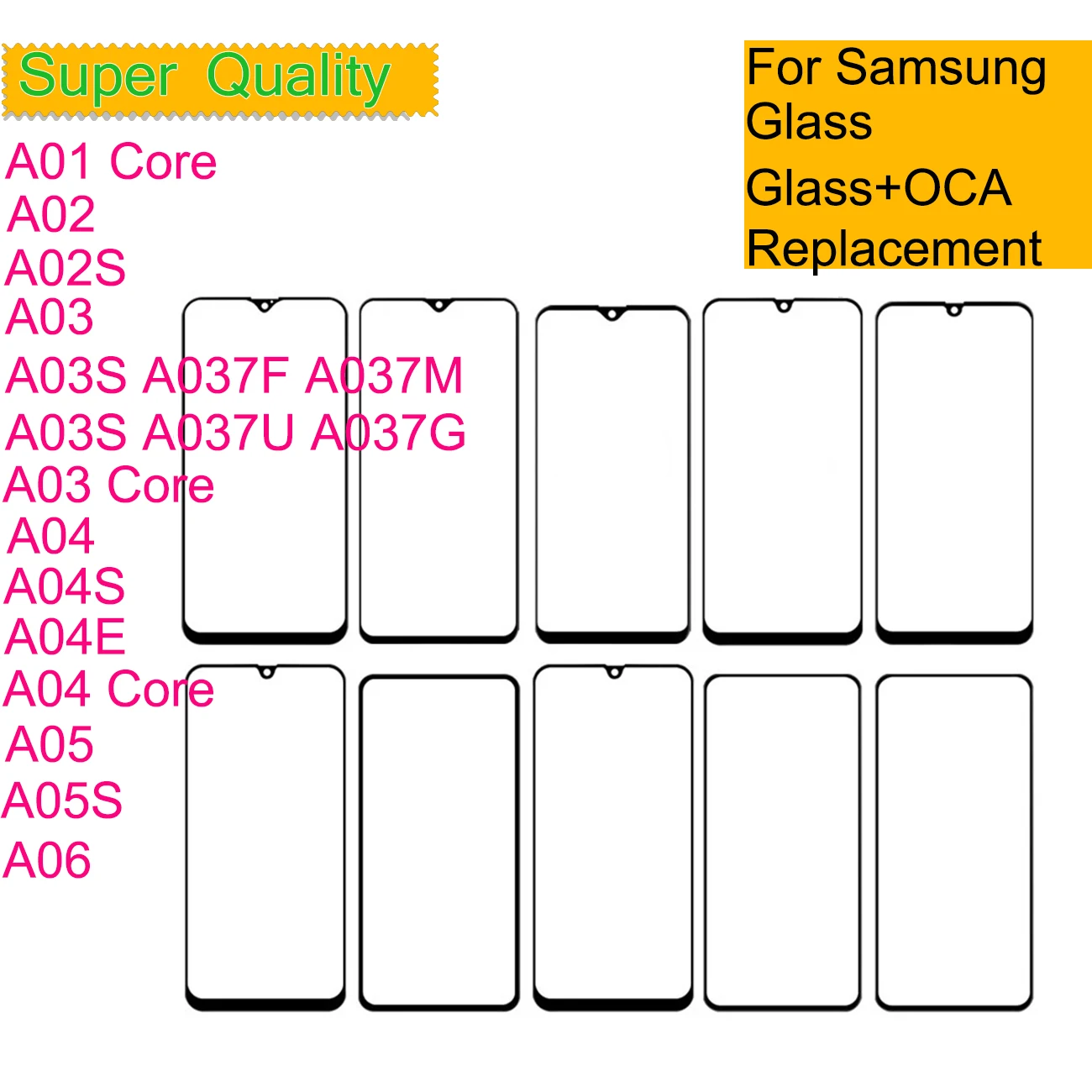 Para samsung galaxy a05 a05s a02 a02s a03 a03s a04e a04s a04 a01 núcleo a06 painel da tela de toque vidro frontal exterior com oca