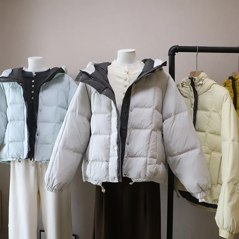 الكورية Sle Thiened مقنعين اللون بلو القطن Jaet المرأة شتاء جديد فضفاض الخبز Sle الدفء البوليستر محبوك معطف #1