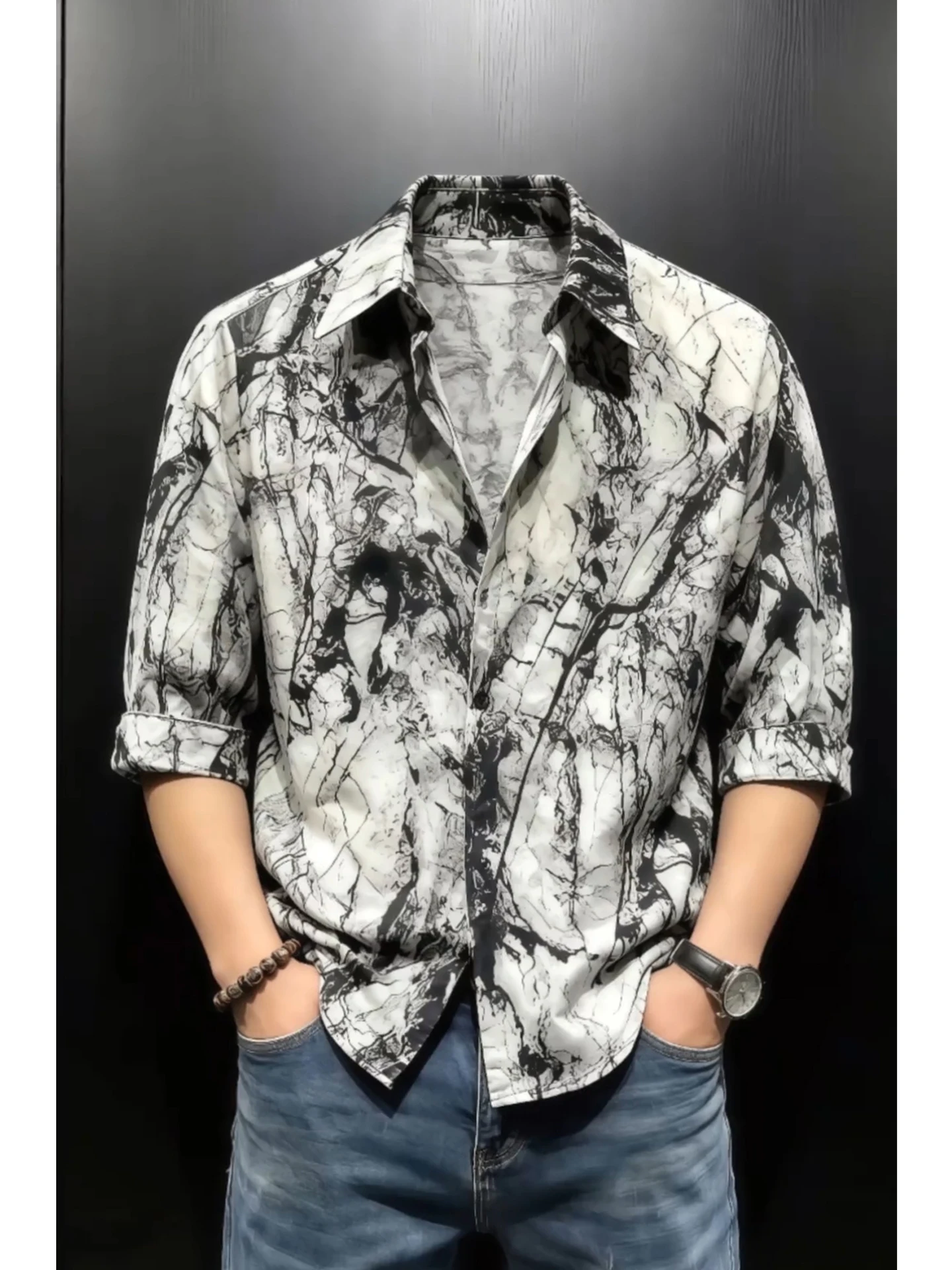 

Casual Ice Silk Dyed Short Sleeve Shirt Men's Summer Vacation Style Thin Men's Fashion Outerwear Luxury Feel Loose Fit Shirt
