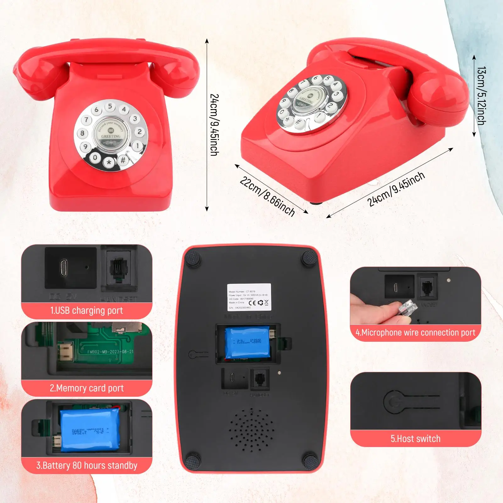 Guestbook Telephone Vintage Style Corded Phone for Bar Desk Decoration