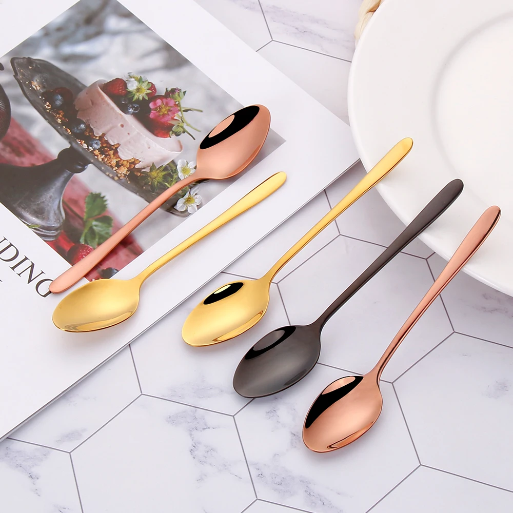 3/6/12 Pieces Gold Stirring Teaspoon Stainless Steel Coffee Spoon Set Ice Cream Cake Dessert Mini Spoon Sliverware Party Cutlery