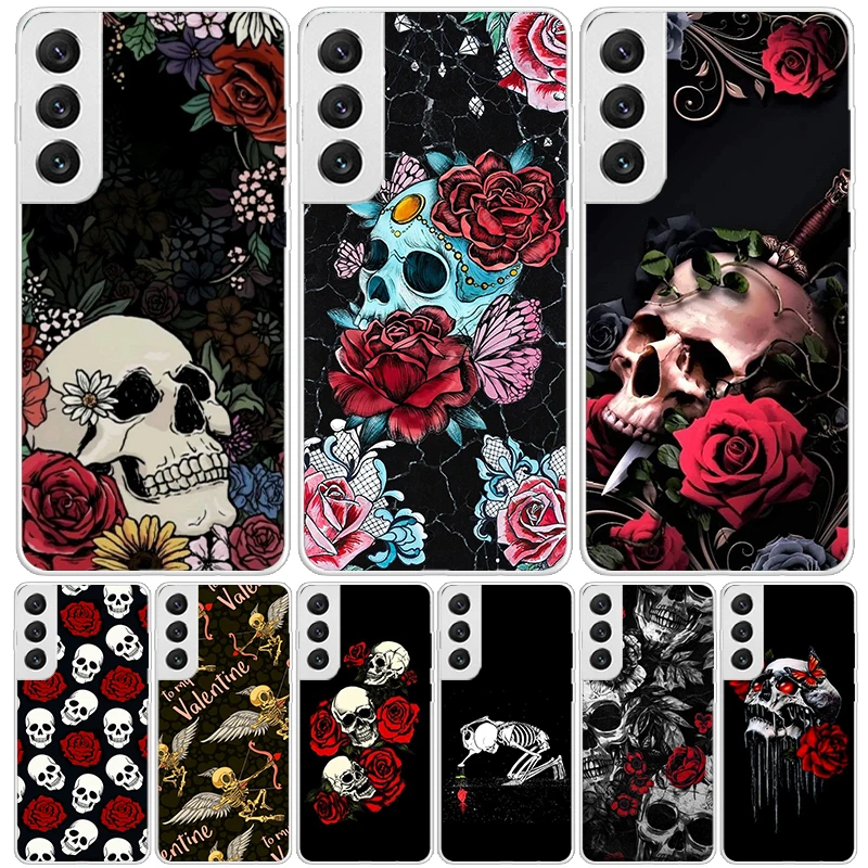 Human Skeleton Red Rose Phone Case For Samsung Galaxy S24 S23 S22 S21 FE S20 Ultra S10 Plus S10E S9 S8 + Art Customized Coque Ca