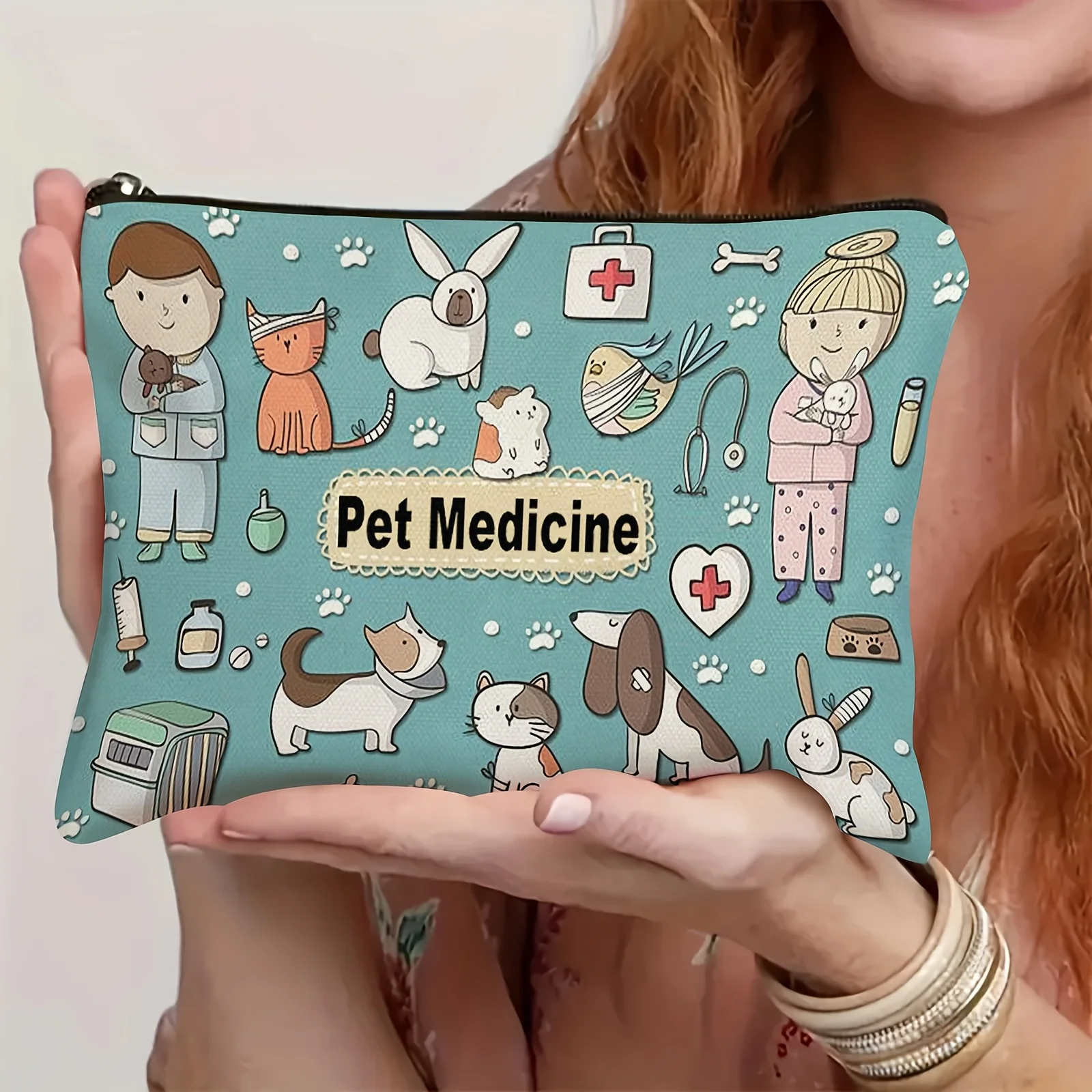 Un joli sac à cosmétiques pour médicaments pour animaux de compagnie – Adorable pochette multifonctionnelle à fermeture éclair pour femmes, sac de rangement de bijoux