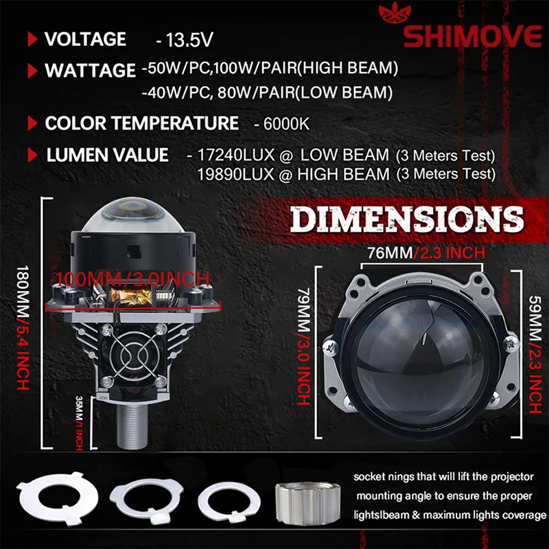 H4 H7 3 Inch Bi-led Lens Projector Lenes For Headlight Kit 9005 9006 High Low Lights For Car Motorcycle Retrofit 100W 12600LM
