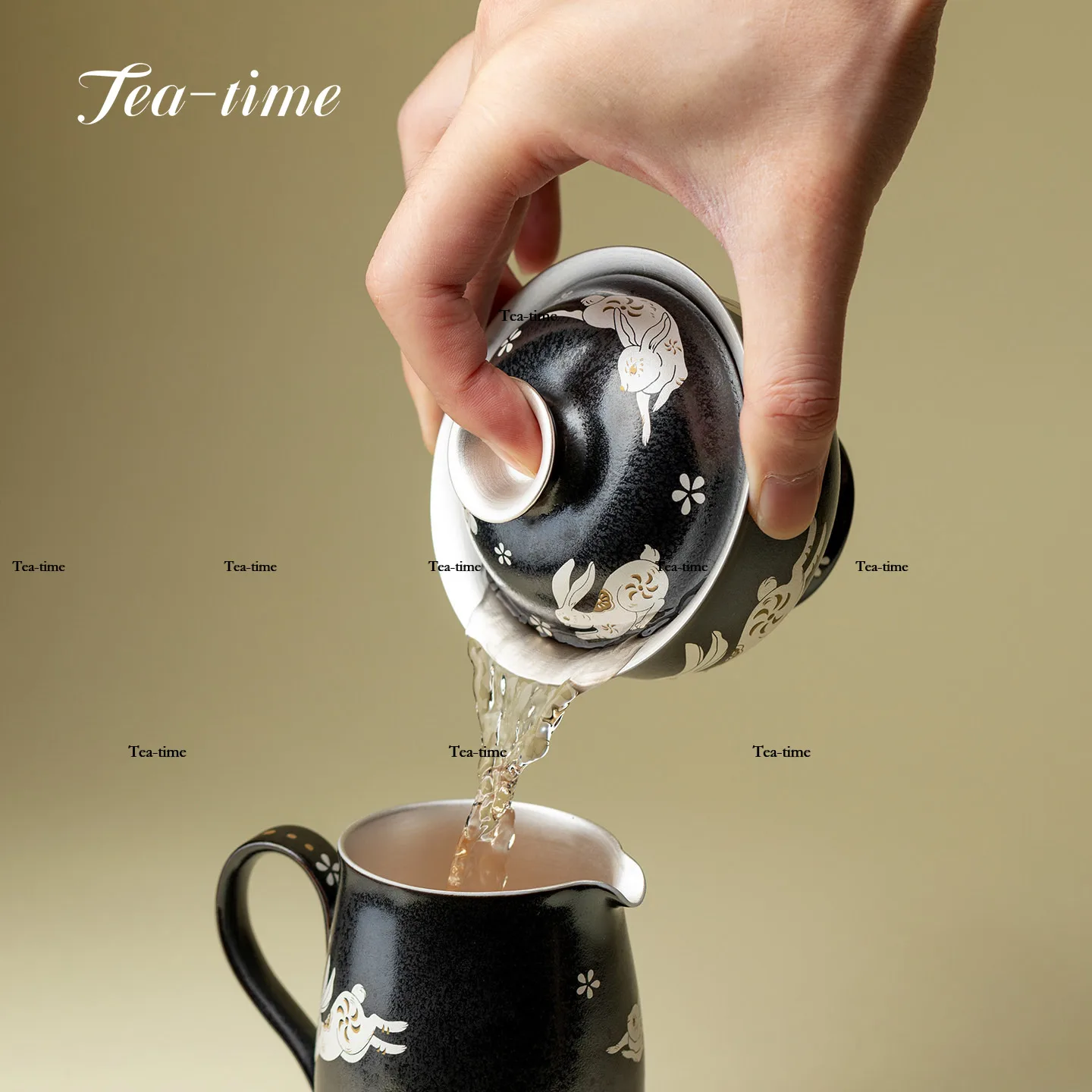 Gilded Silver Gaiwan Creative Silver Ceramic Tea Bowl Rabbit Aesthetic Cups  Tool Cup Kung Fu Dawan Cover Bowl Puer Chinese Clay view 3