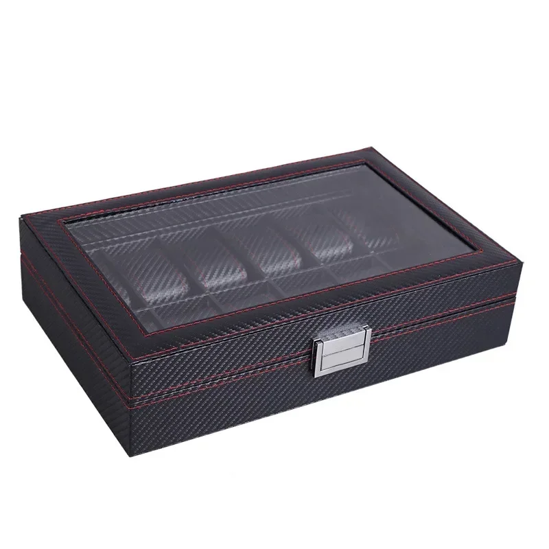 PU Leather Carbon Fiber Texture Watch Storage case Box Multifunctional Sunroof Collection Display 6/10 Slots Customizable logo