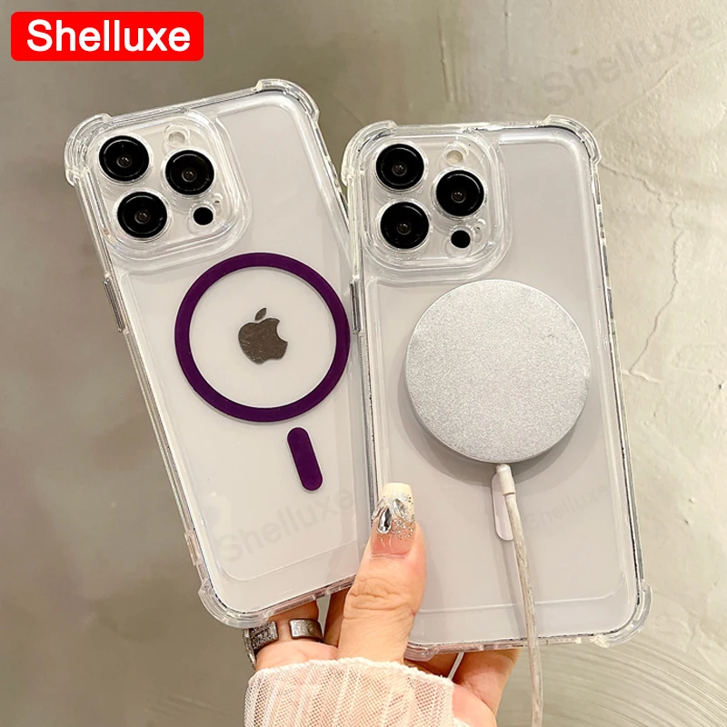 Transparent Armour Magnetic Case Shelluxe For iPhone 16 15 14 Plus 13 12 11 Pro Max Cases Luxury Corners Protector Phone Cover - náhled 3