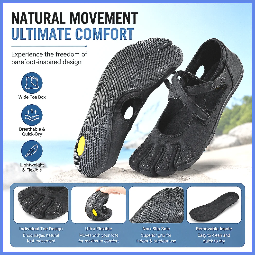 Five Fingers Women's Barefoot Sneakers Anti-Slip Minimalist Training Shoes for Fitness Gym Running Breathable Lightweight Com