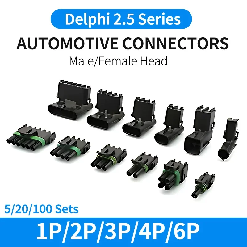 

5/20/100 Sets Delphi 2.5 Series Connector 1/2/3/4/6 Pin Waterproof Harness Plug Terminal Sheath 12015792 12015793