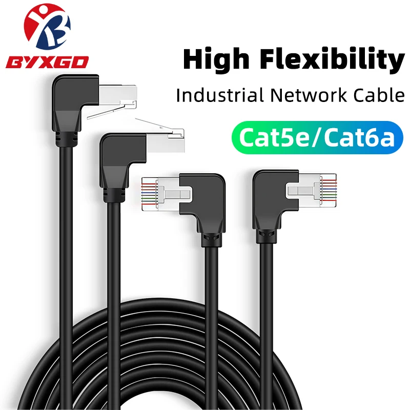 BYXGD CAT5E/CAT6A 90 °   Cabo Ethernet Industrial RJ45 Gigabit Flexível para Rede PROFINET Siemens PLC Câmera POE Externa