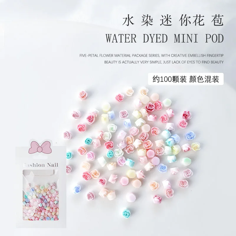 100 pièces Mini 3D acrylique fleur Nail Art breloques résine Rose bourgeon accessoires pour manucure décor ongles décoration fournitures matériel