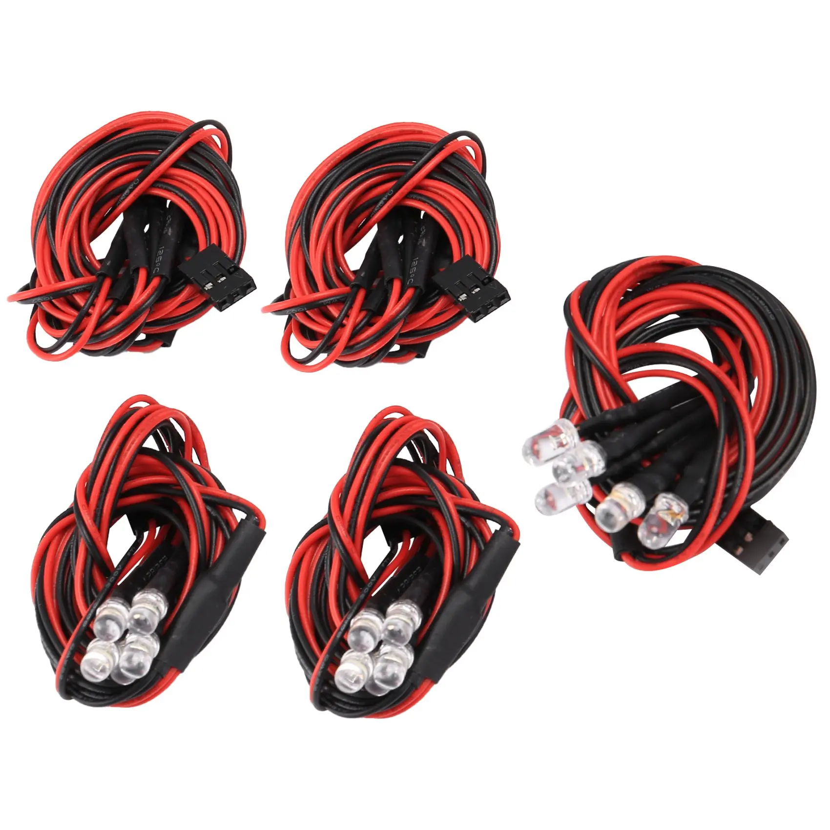 5Pcs 5 LED Light 5Mm 3 White 2 Red Light for 1/8 1/10 Axial SCX10 Traxxas TRX4 D90 HSP HPI Tamiya Redcat RC Car