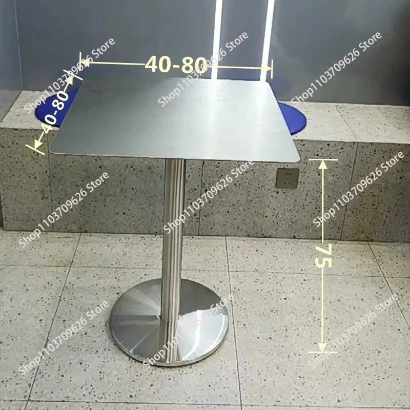 Industrial Style Stainless Steel Dining Table, Round/Square Coffee Shop Table for Cafe & Dessert Bar