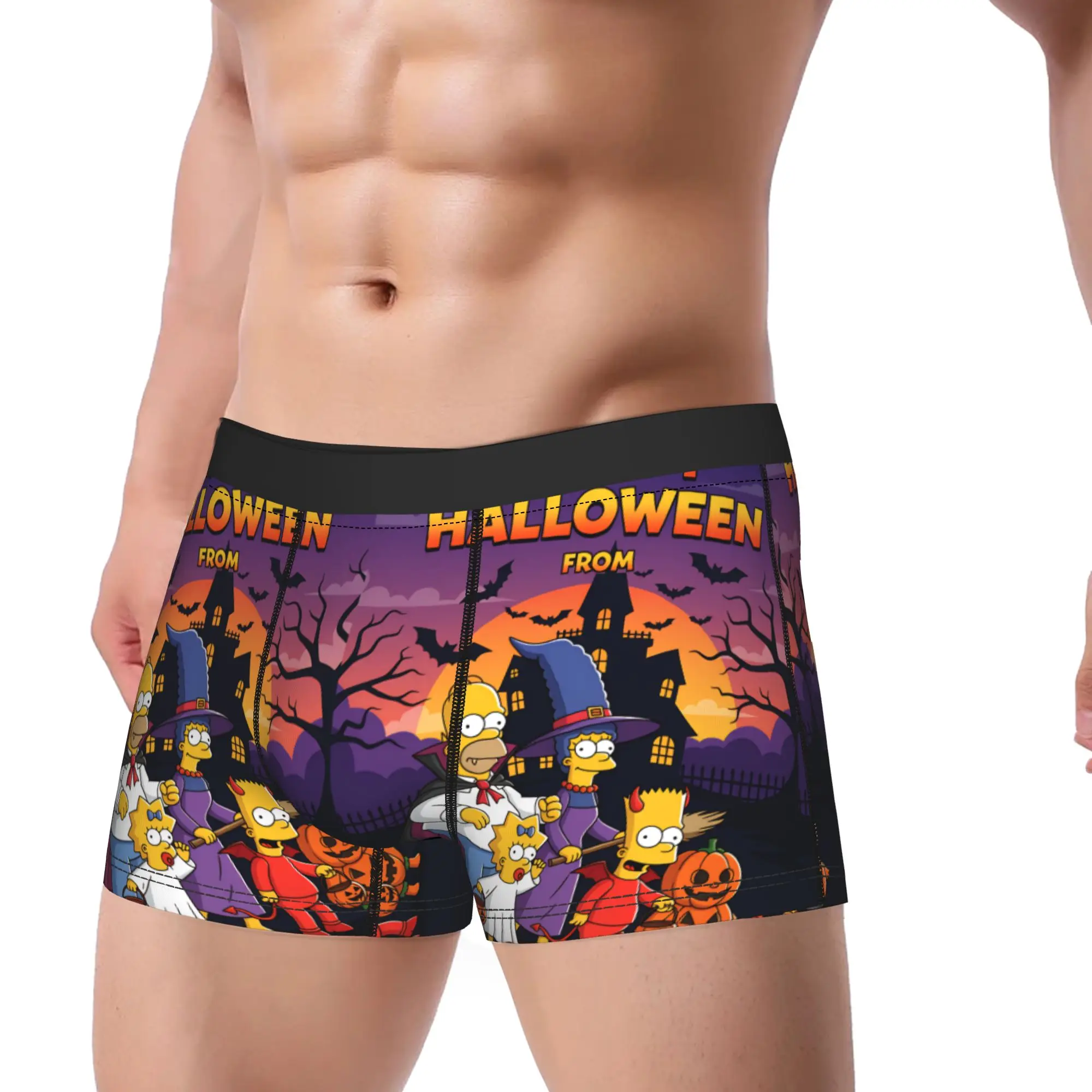 S-Simpsons Happy Halloween Cartoon Boxer Brief  Underwear High Quality Male Comfortable Boxershorts Custom DIY Oversize Panties