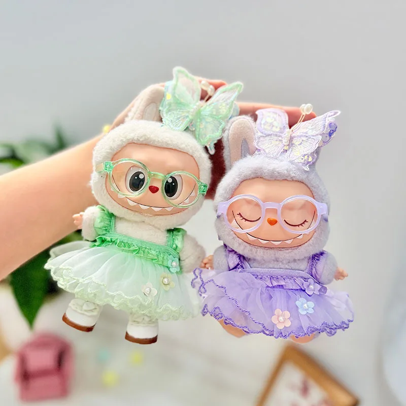 

Clothes For 15/17cm 1st-3rd Gen Labubu Universal Fit Purple Green Butterfly Tulle Dress Cute Fairy-Style Sweet Outfit
