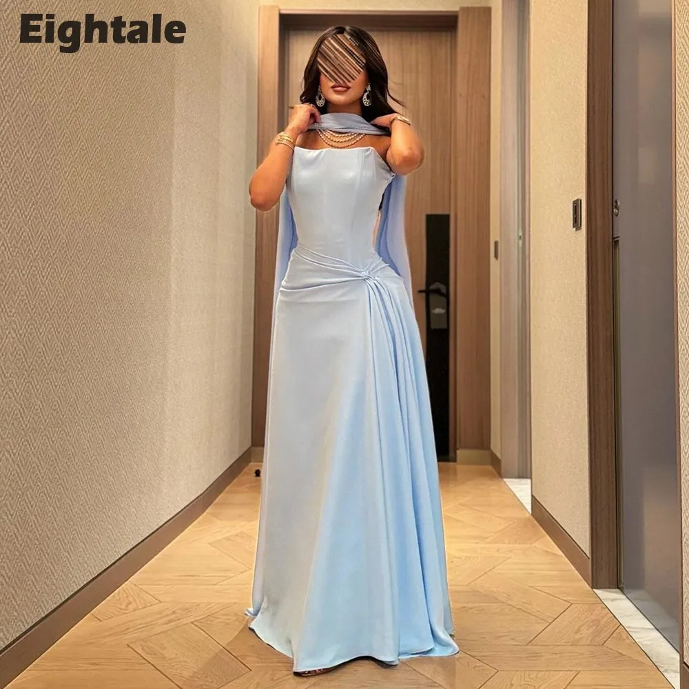 

Eightale Light Blue Evening Dress Strapless Customized Simple Arabic Wedding Party Dress Vestido De Noche