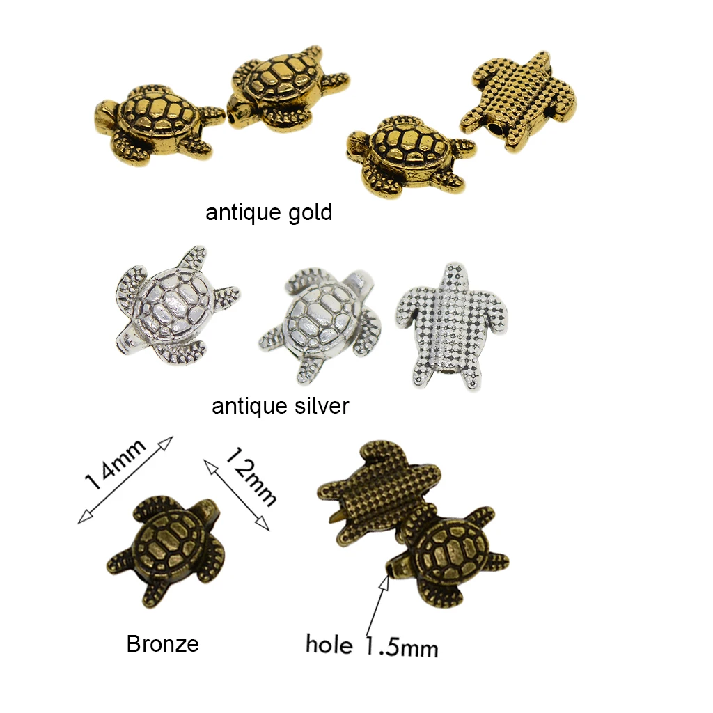 50  retro silver gold bronze 14mm 3D sea turtle baby  loose beads metal alloy spacer beads for jewelry rosary necklace DIY