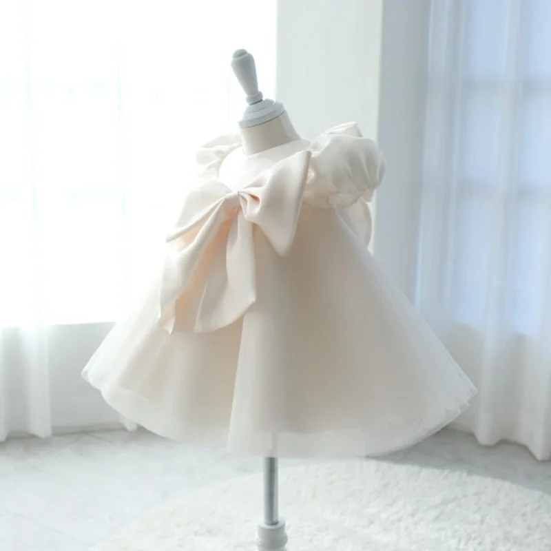 Baby Girl Princess Silk Tutu Dress Puff Sleeve Child Vintage Vestido Party Pageant Birthday Baptism Frocks Baby Clothes 1-12Y