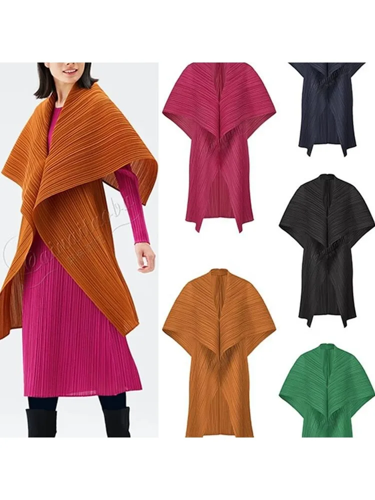 

Miyake плиссированный весенний новый предмет 202, нишевый дизайн, женский кардиган, жилет нестандартной формы, длинный жилет с шалью