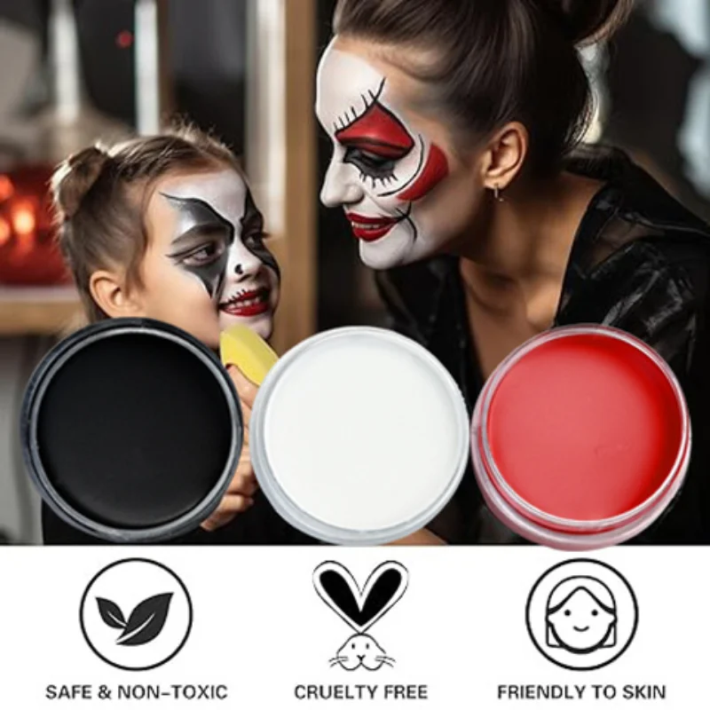 White Black Red Face Body Paint,Adult Oil Body Paint Set, Clown Vampire Skeleton Role Play Halloween Makeup