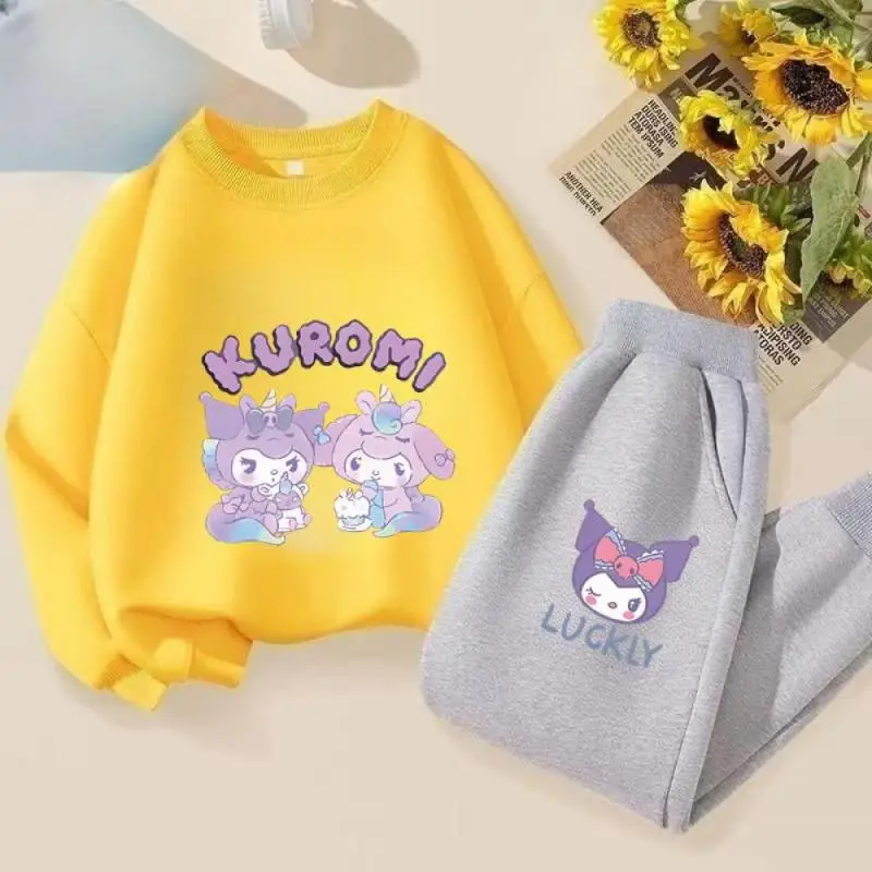 Sanrios Kuromi Girls Hoodie Underwear Long Sleeve Cartoon Anime Kawaii Cinnamoroll Loose Casual Spring Autumn Children's Clothes