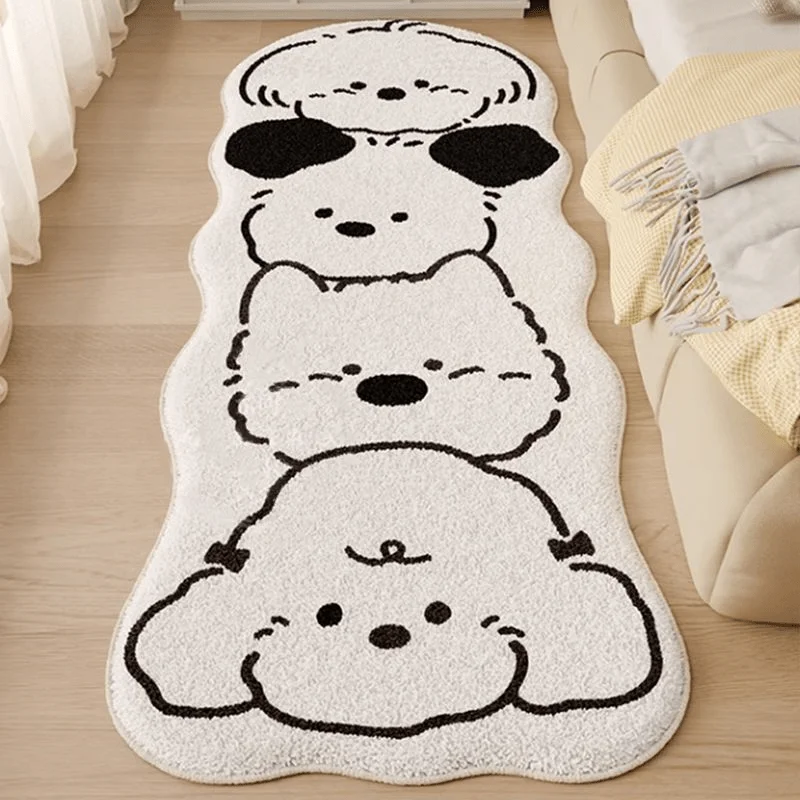 VIKAMA Adorable Stacked Puppy Long Runner Rug Soft And Comfortable Plush Rug Bedside Rug For Bedroom Home Decoration