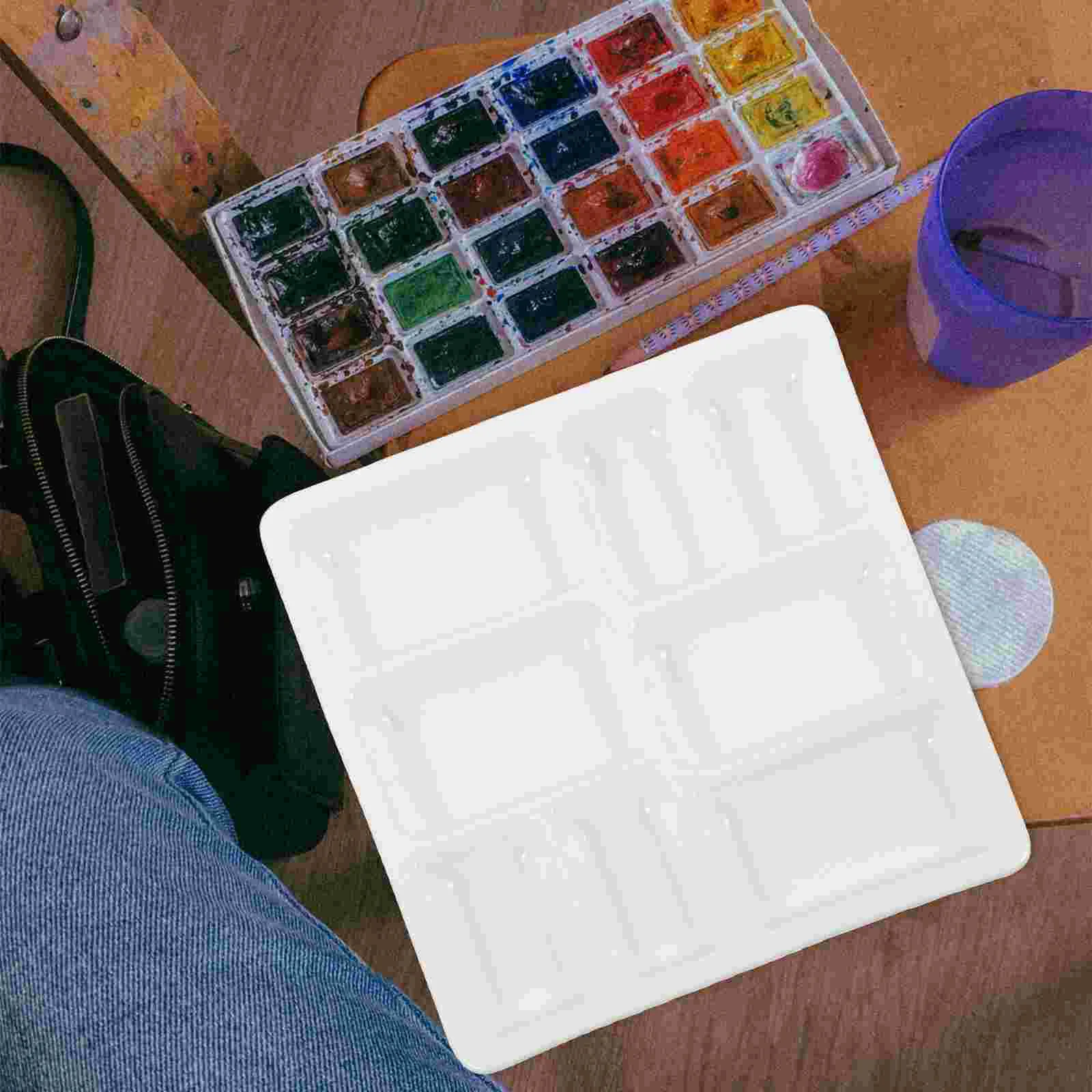 Metallic Ceramic Palette Watercolor Paints Mixers for Painting Blender White Travel Adult