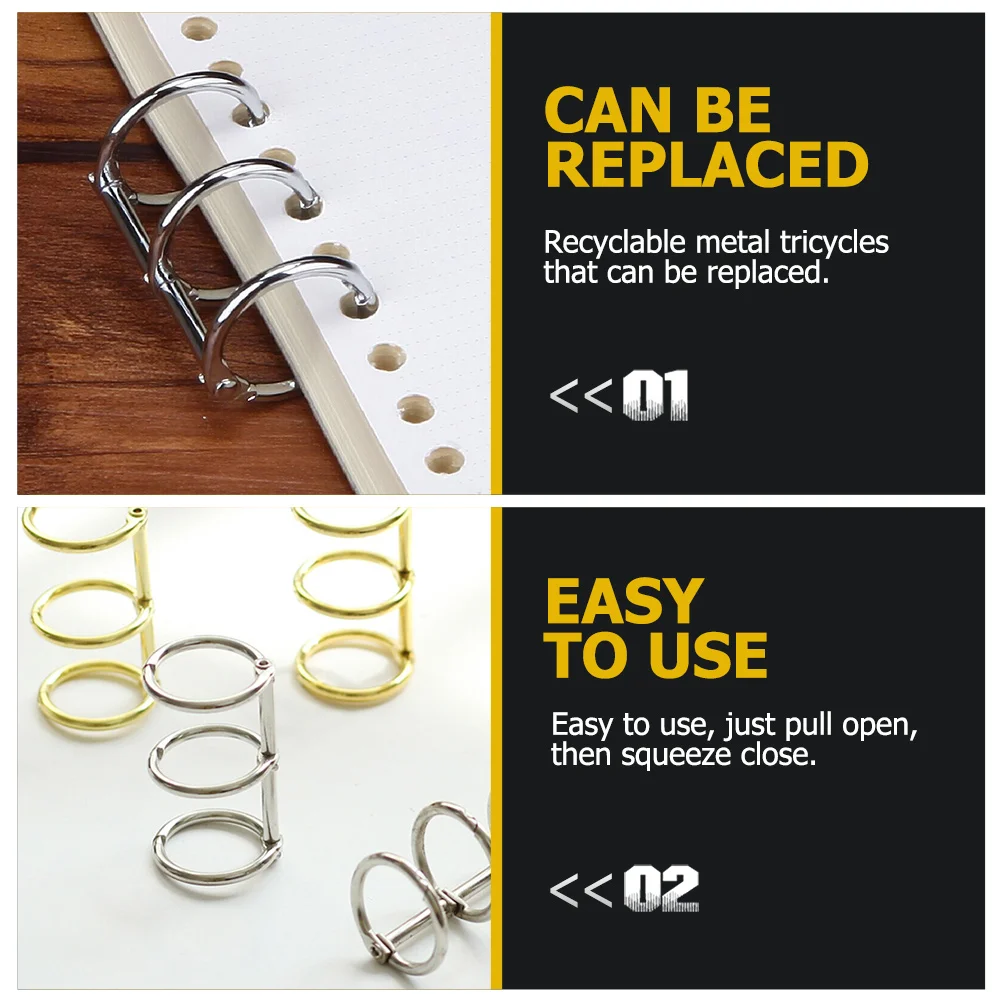 Loseblatt-Binderringe, 3-Ringe, Binderinge, Metall-Binderringe für Notebook-Buchklammern, segmentierte Binderinge mit drei Löchern