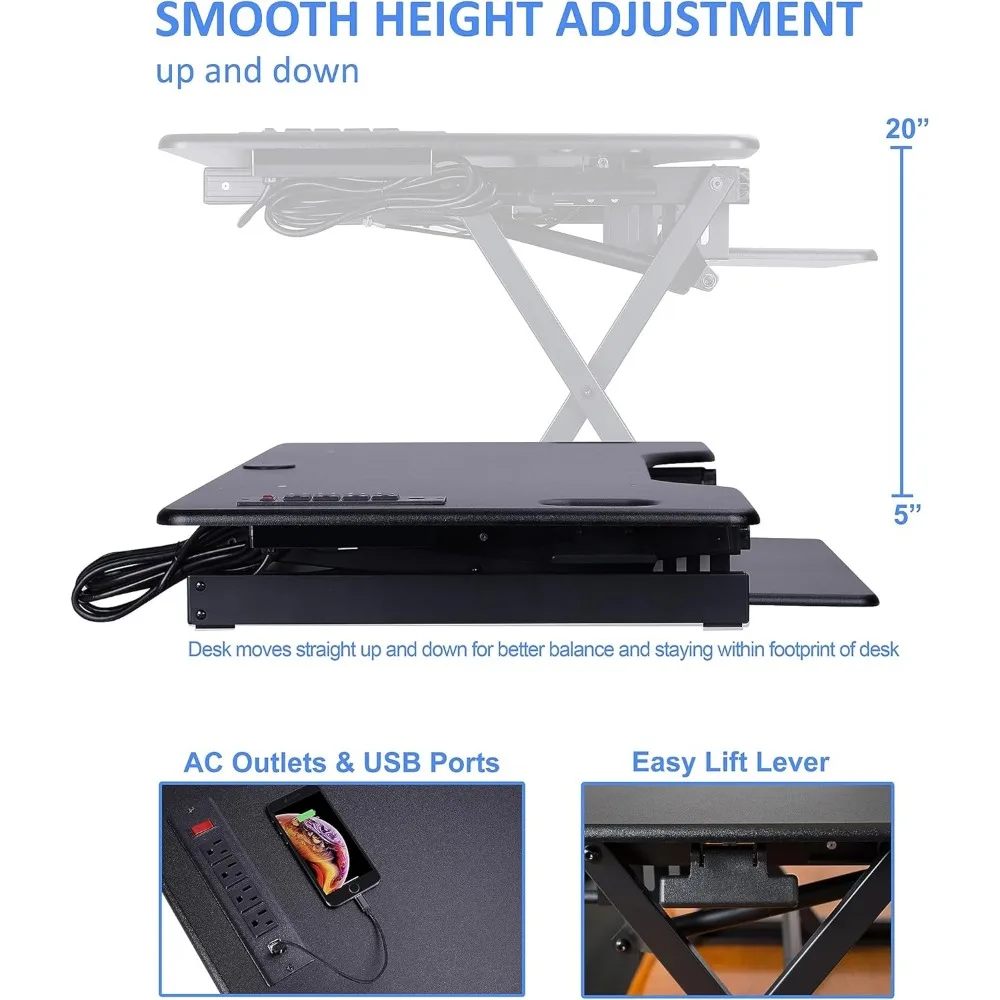 محول مكتب قائم قابل للتعديل مع شاحن USB تيار متردد، ذراع تثبيت شاشة مزدوجة - حامل مريح للجلوس ثلاثي الشاشة Solu #3