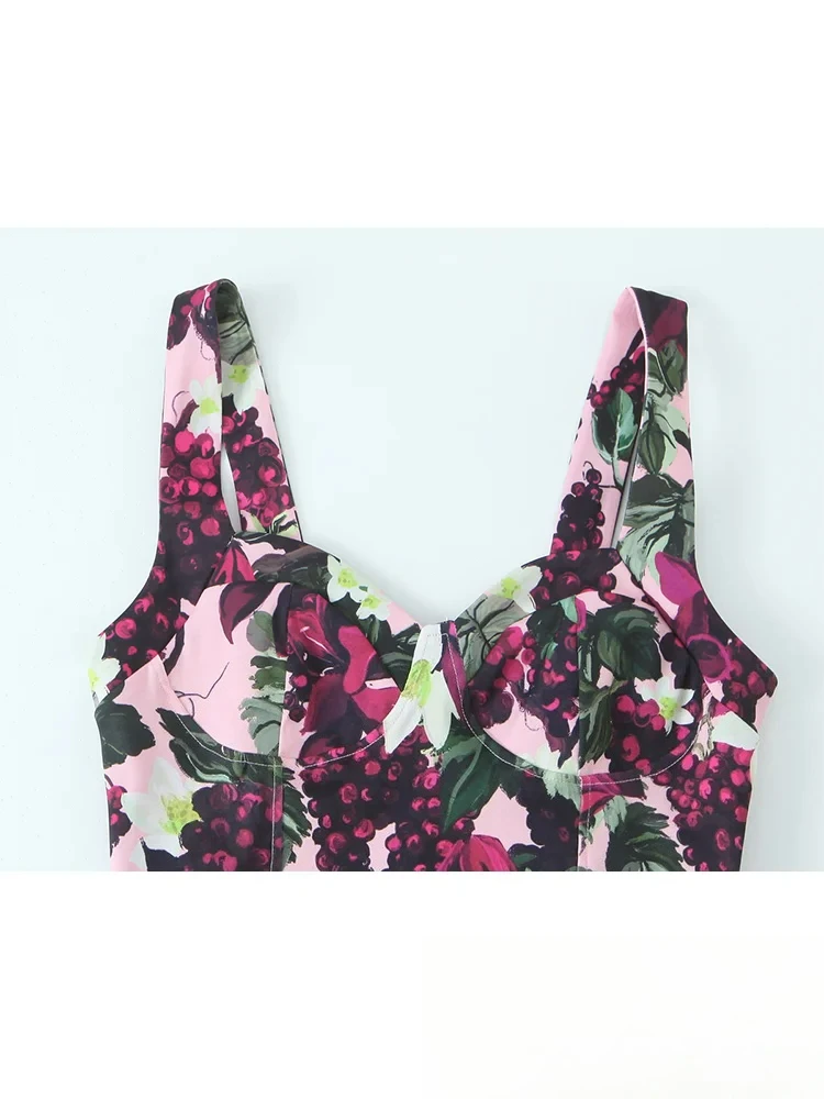 فستان كامي نسائي أنيق غير رسمي من KONDALA فستان بوق مموج مطبوع عليه فاكهة موضة جديدة 2025 فستان عطلة صيفية للربيع والشاطئ