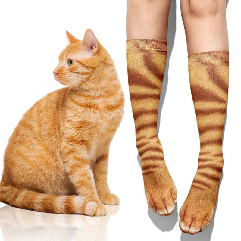 

Novelty 3D Cat Print Paw Socks Unisex Funny Animal Tiger Cat Dog Paw Pattern Mid-tube Stockings for Women Men Creative Socks