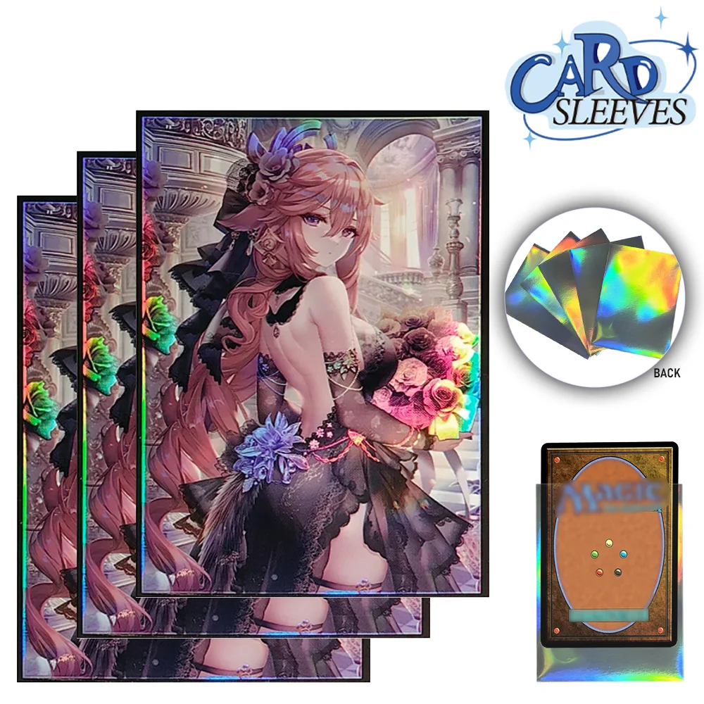 60 pz 67x92mm olografico Flash Card Sleeves Yae Miko Cartoon Card Holder per MTG/PKM Game Card compatibile con PTCG