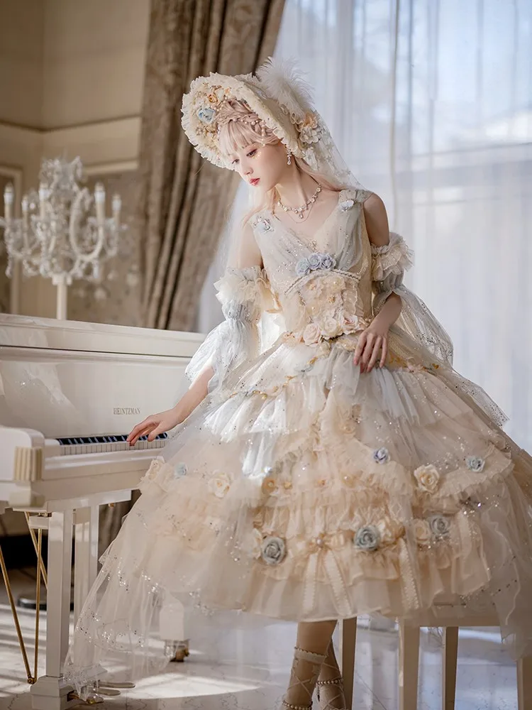 

Elegant and fashionable luxurious tea party wedding dress