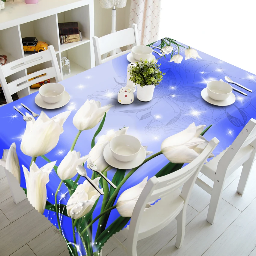 3D Carved Flowers Pattern Tablecloth Waterproof Cloth Rectangular Wedding Dinning Coffee Table Cover Kitchen Home Textiles