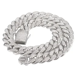 16mm wide Stainless Steel Bling Iced Out Round Cuban Miami Link Chain Necklaces for Men Hip Hop Rapper Jewelry Never Fade