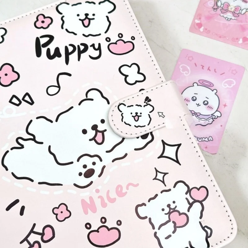 キュートなラインデザインの子犬型PUレザー製ルーズリーフフォトカードホルダーオーガナイザーバインダー、フォトカード、日記、ジャーナルアクセサリー（学生向け）