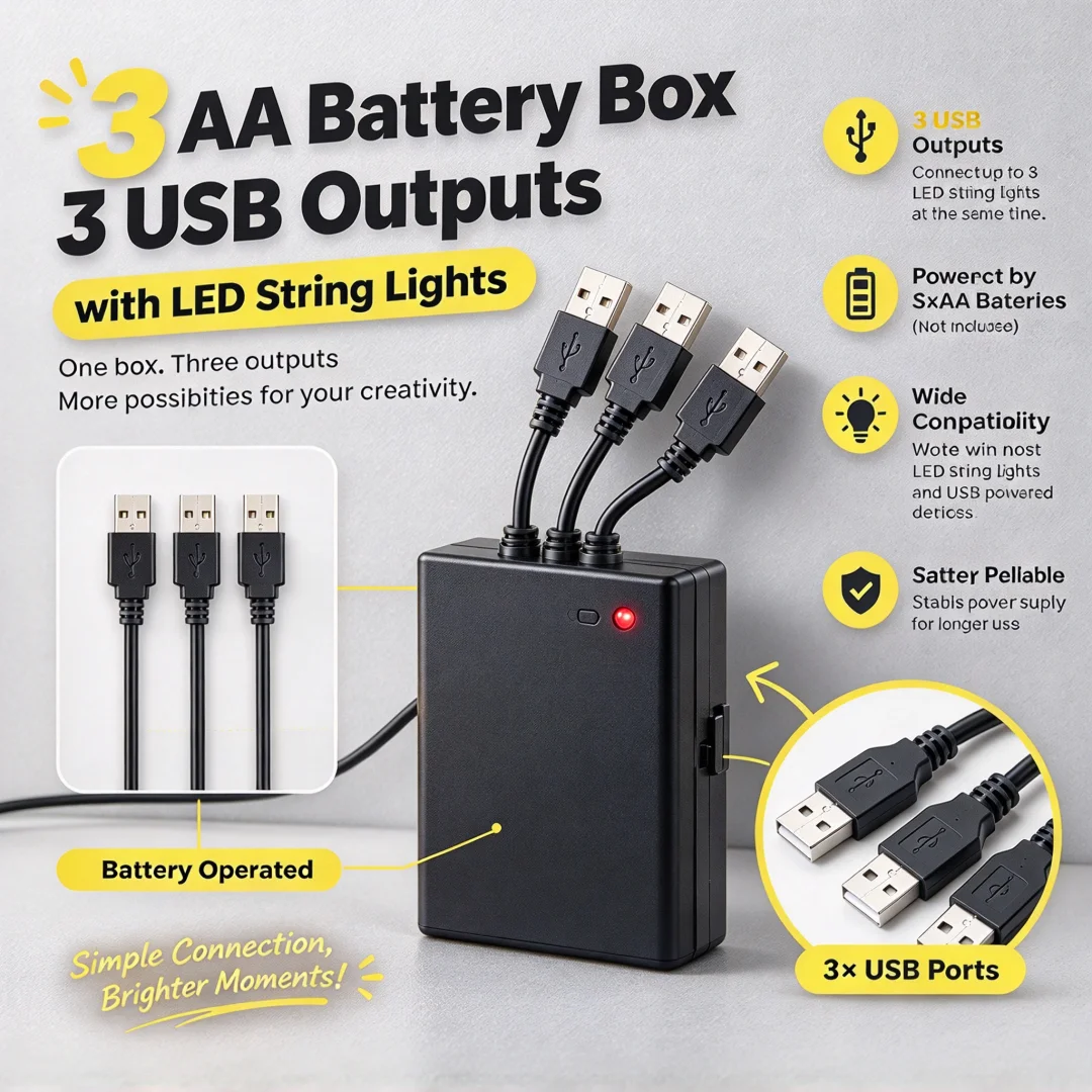 AA Battery Box with 3 USB Output Power Supply for Building Block LED Light Wires Model Lighting Accessory view 3