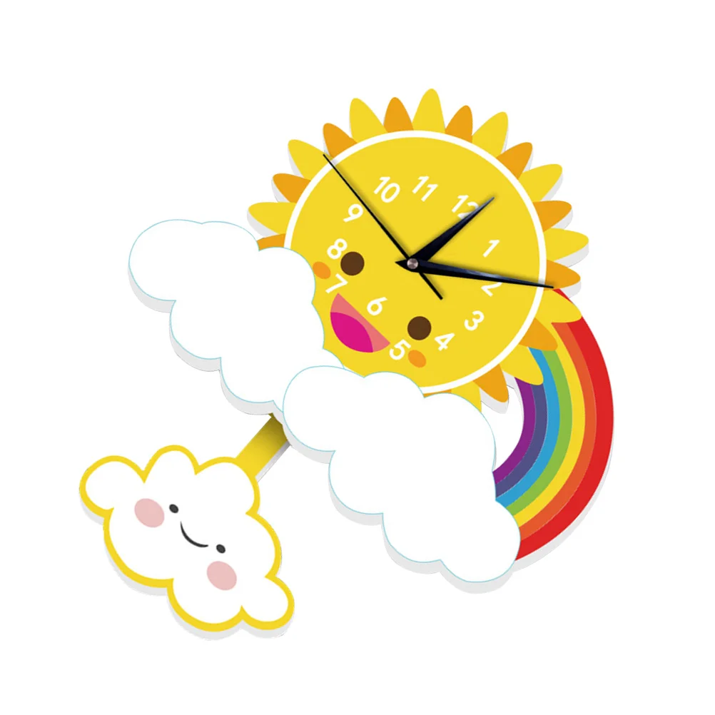 

Cartoon Sun Rainbow Hanging Wall Clock Creative Swing Design Decorative Wall Clock for Bedroom Living Room Office Study Room