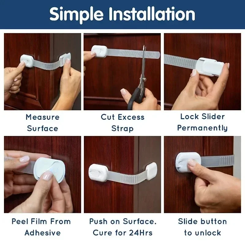 5 Packs Baby Safety Lock Drawer Child Safety Cabinet Locks Adhesive Cabinet Drawer Door Latches Baby Safe Straps