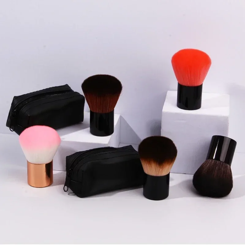 Loose Powder Foundation Brush Blush Bronzer Brush  with Box Synthetic Hair Flat Brush with Lid Case Contour Beauty Makeup Tools