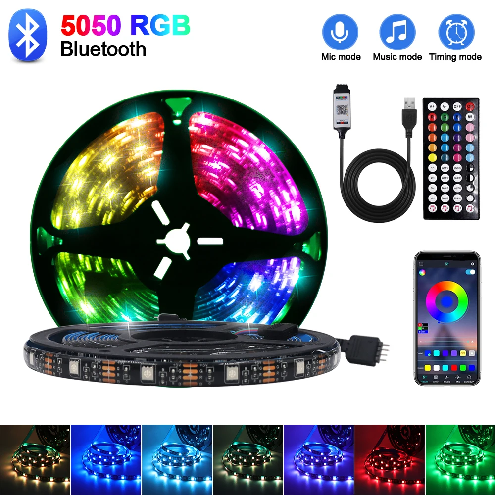 

5V USB Led Strip 5050 RGB Bluetooth Led Strip Lights TV BackLight Room Decoration Led Tape Diode Flexible Ribbon Voice Control