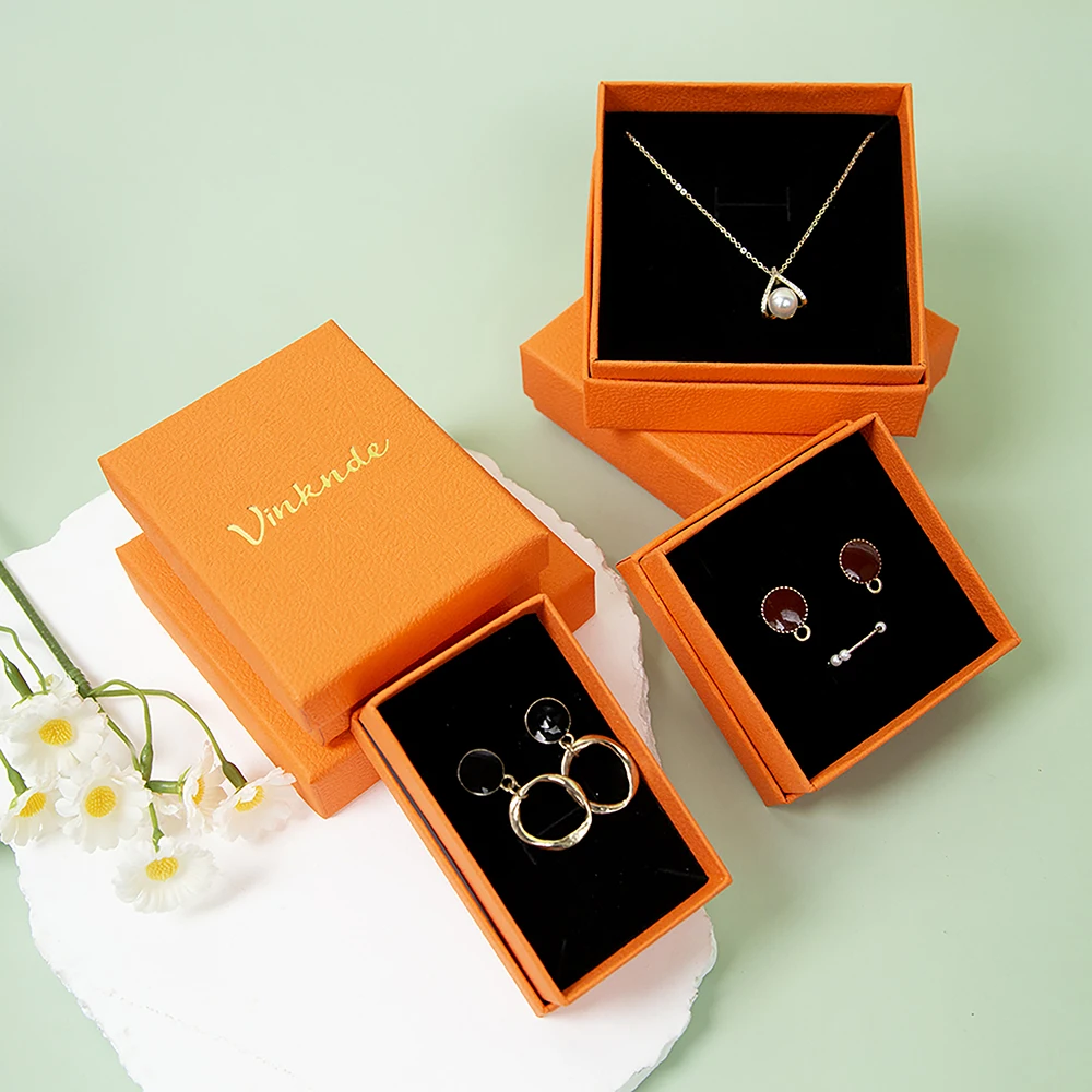 مخصص شخصية البرتقال ليتشي نمط ورقة صندوق مجوهرات الذهب الفضة شعار ختم ل قلادة سوار حلقة التعبئة والتغليف هدية مربع