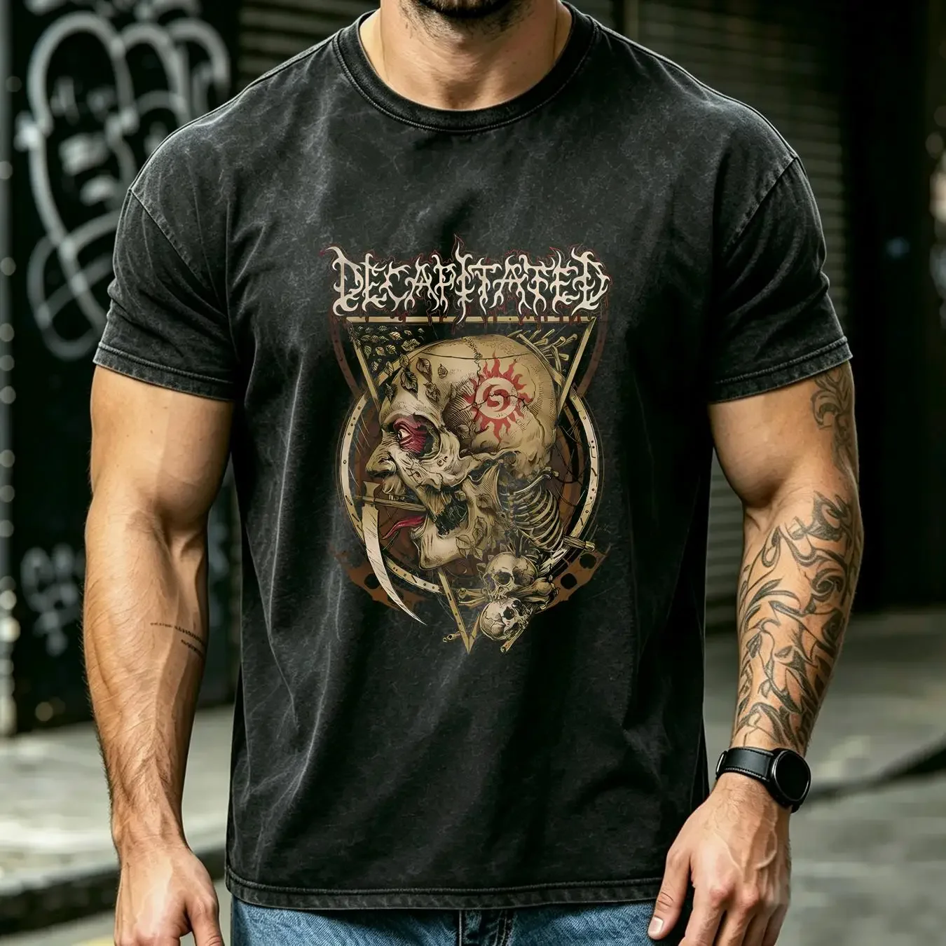 washed T Shirt Decapitated 'Post Organic' Black NEW OFFICIAL vintage Washed streetwear Stylish Stretched homme fashion