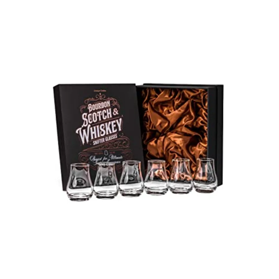 

Whiskey Scotch Bourbon Tasting Glasses Set of 6 Professional 3.5 oz Stemless Tulip Shaped Tasting and Nosing Copitas Small Crys