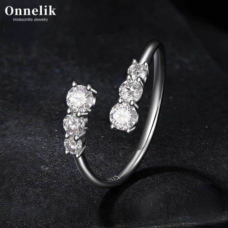 

Onnelik D Color VVS1 0,2 карата Муассанит Регулируемое открывающееся кольцо из стерлингового серебра S925 для женщин Вечерние помолвочные ювелирные украшения