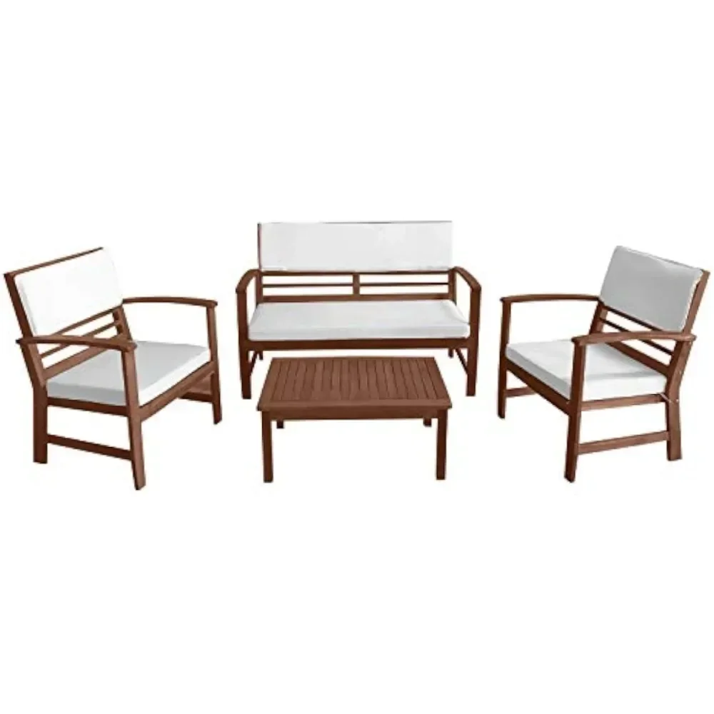 

Outdoor Chat Wood Outdoor Seating Set with Water Resistant Cushions and Coffee Table for Pool Beach Backyard Balcony Garden