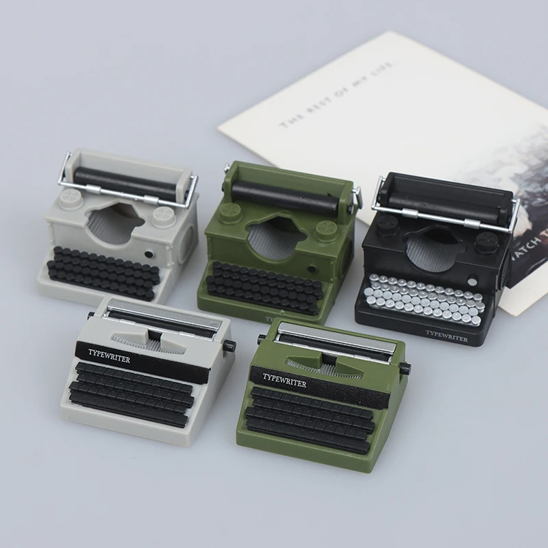 1:12 Miniature Vintage Typewriter Telephone Metal Model for Study Work Living Room Dollhouse Furniture Toys Doll House Decor
