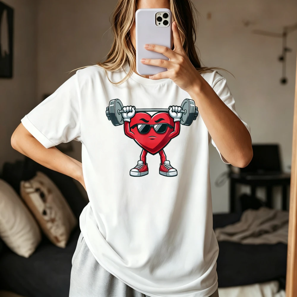Healthy Heart Heart Disease Awareness Weightlifting Funny GYM T-Shirt Casual Fashion Loose Harajuku Short Sleeve Man Women Tees